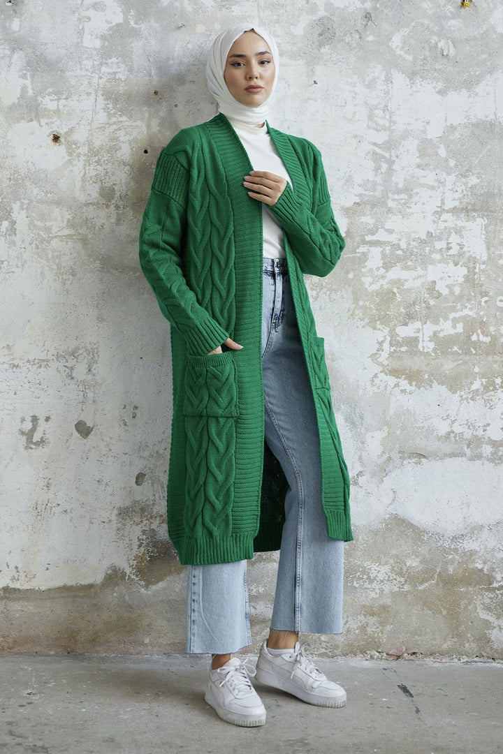 MDS Women Eriyas Braided Pocketed Cardigan - Green - Cuneo