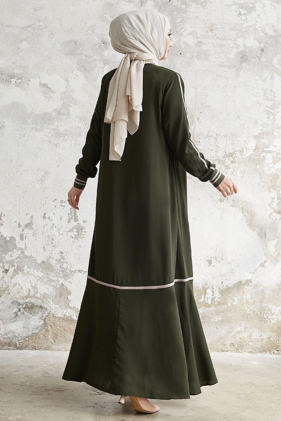 MDS Women Hazel Striped Patterned Abaya - Khaki - Petaluma
