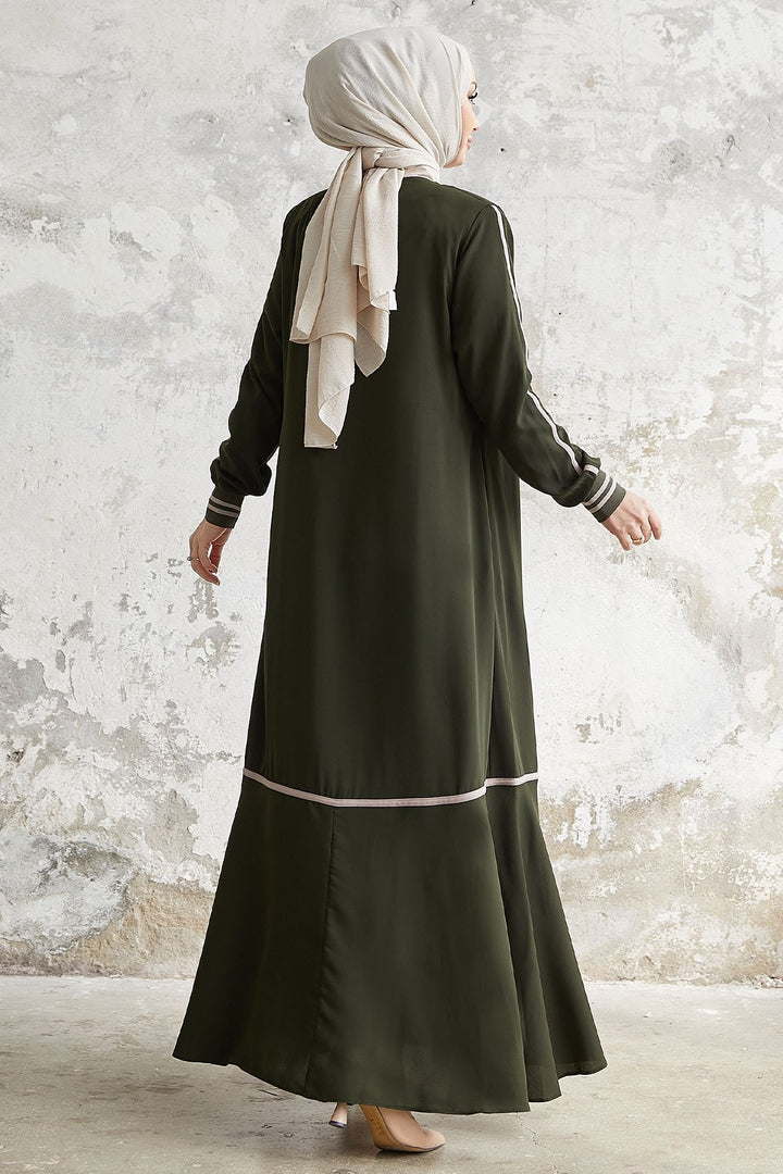 MDS Women Hazel Striped Patterned Abaya - Khaki - Petaluma