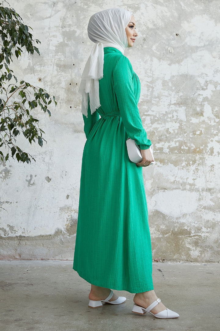 MDS Women Lily Patterned Belted Dress - Green - Eindhoven