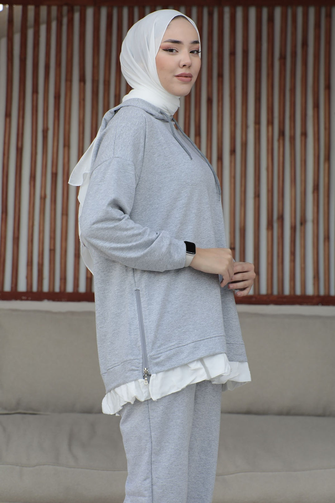 MDS Women Losya Sides Zippered Hooded Two Piece Set - Melange - Cabo San Lucas