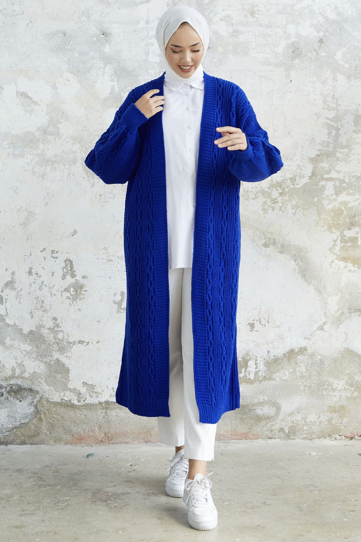 MDS Women Molly Chain Pattern Knit Cardigan - Sax Blue - Prescott