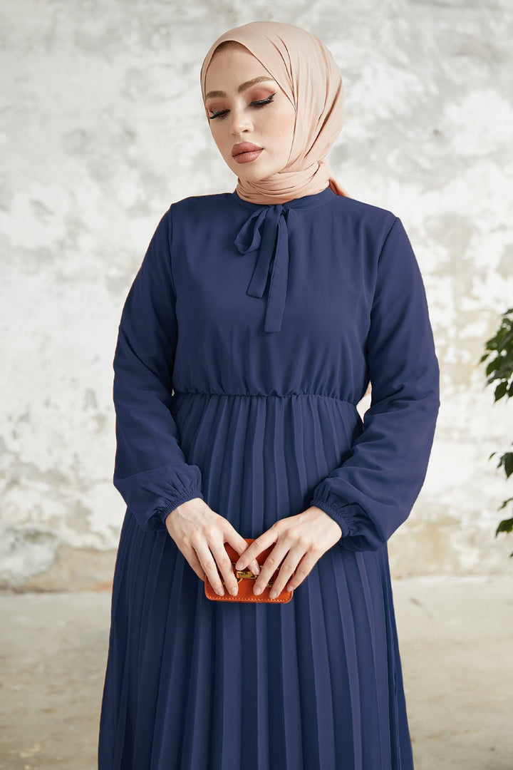MDS Women Pleated Limelda Chiffon Dress - Navy Blue - Galapagar