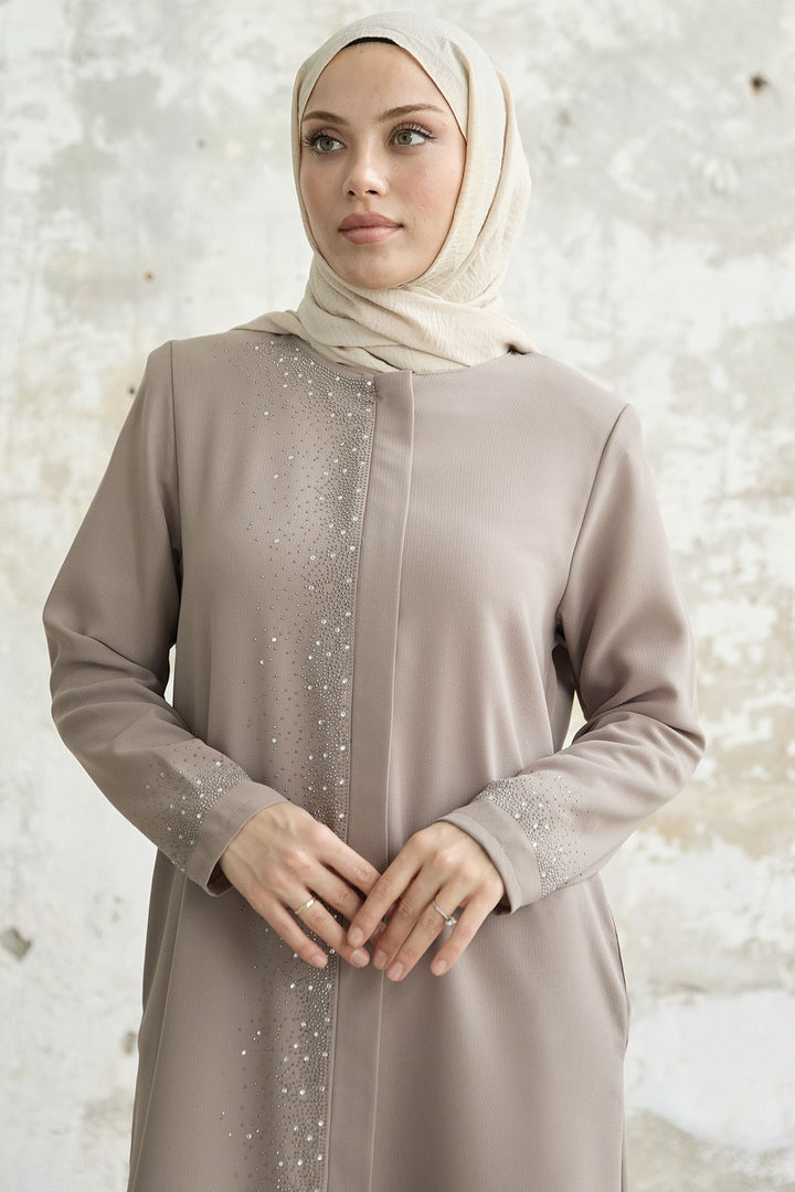 MDS Women Stone-embroidered Abaya - Beige - Olympia