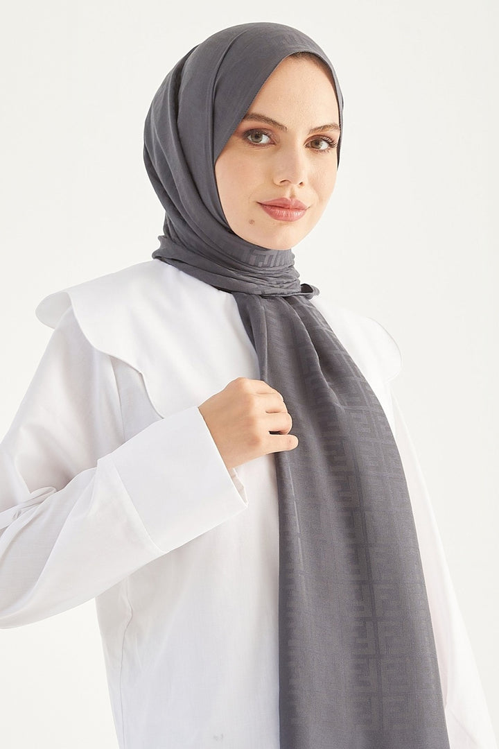 MDS Women Handwoven Jacquard Cotton Scarf - Anthracite - Central Coast