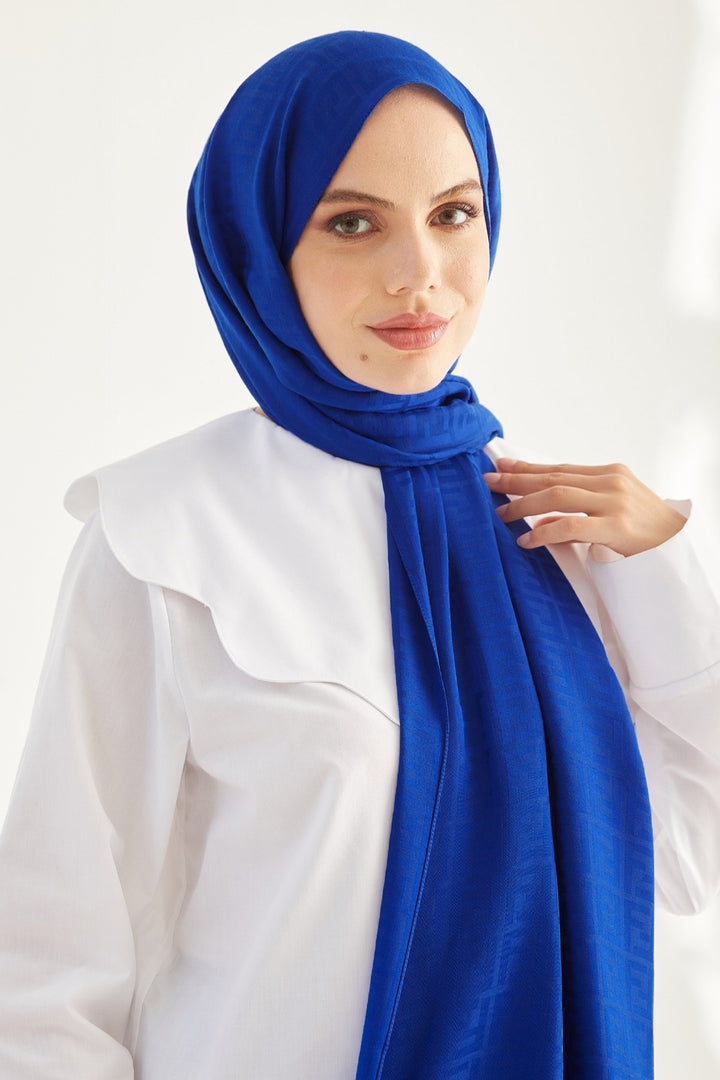 MDS Women Handwoven Jacquard Cotton Scarf - Sky Blue - Dordrecht