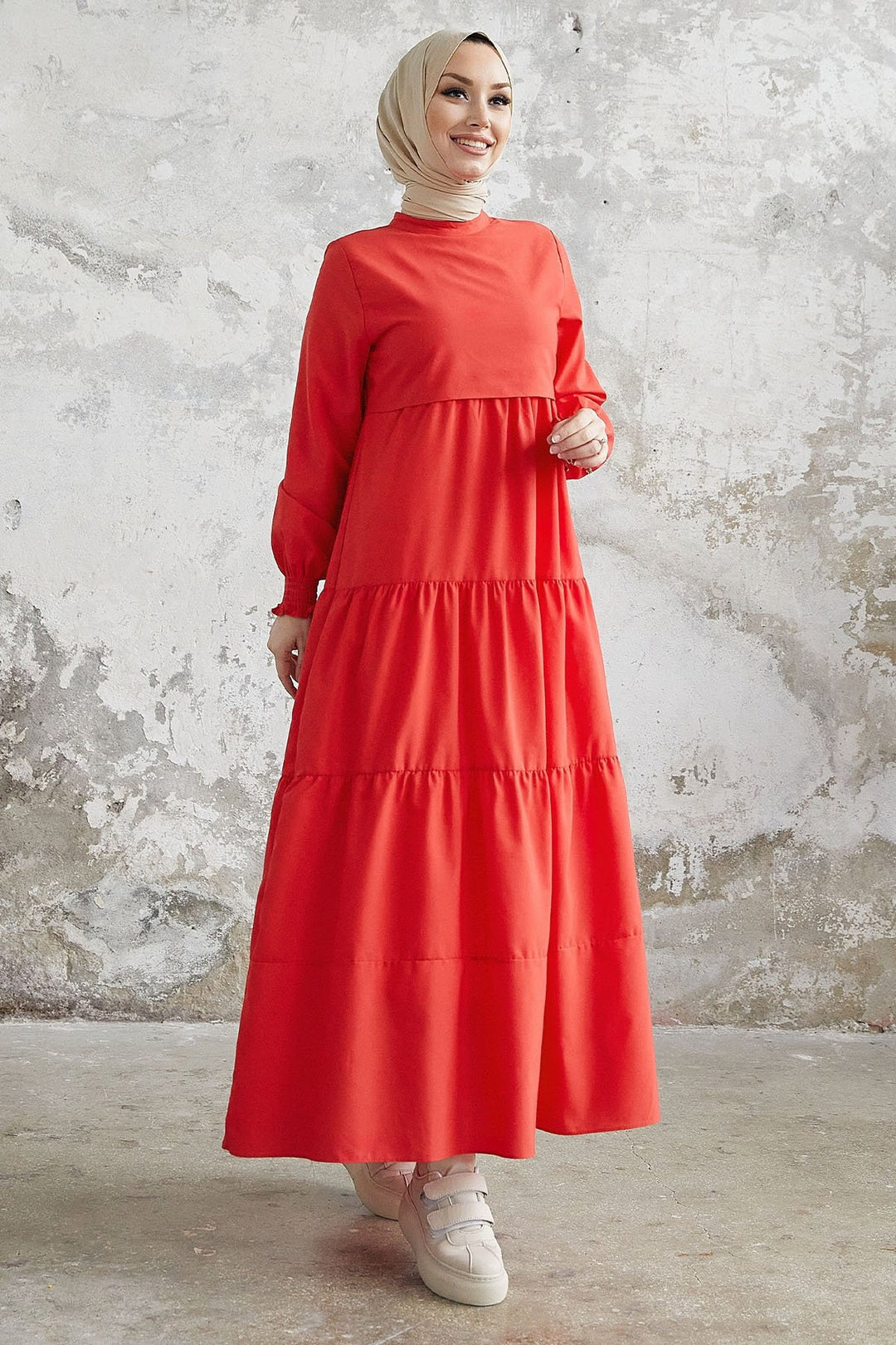 MDS Women Single Layer Detail Loose Dress - Red - St. Louis