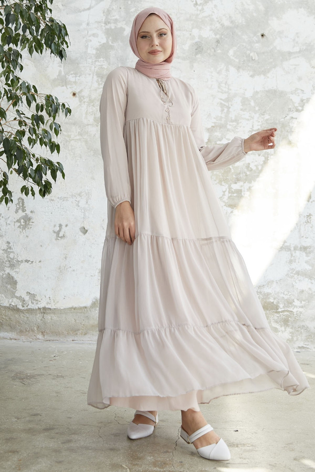 MDS Women Lace-Up Yoryo Chiffon Dress - Dusty Pink - Valongo