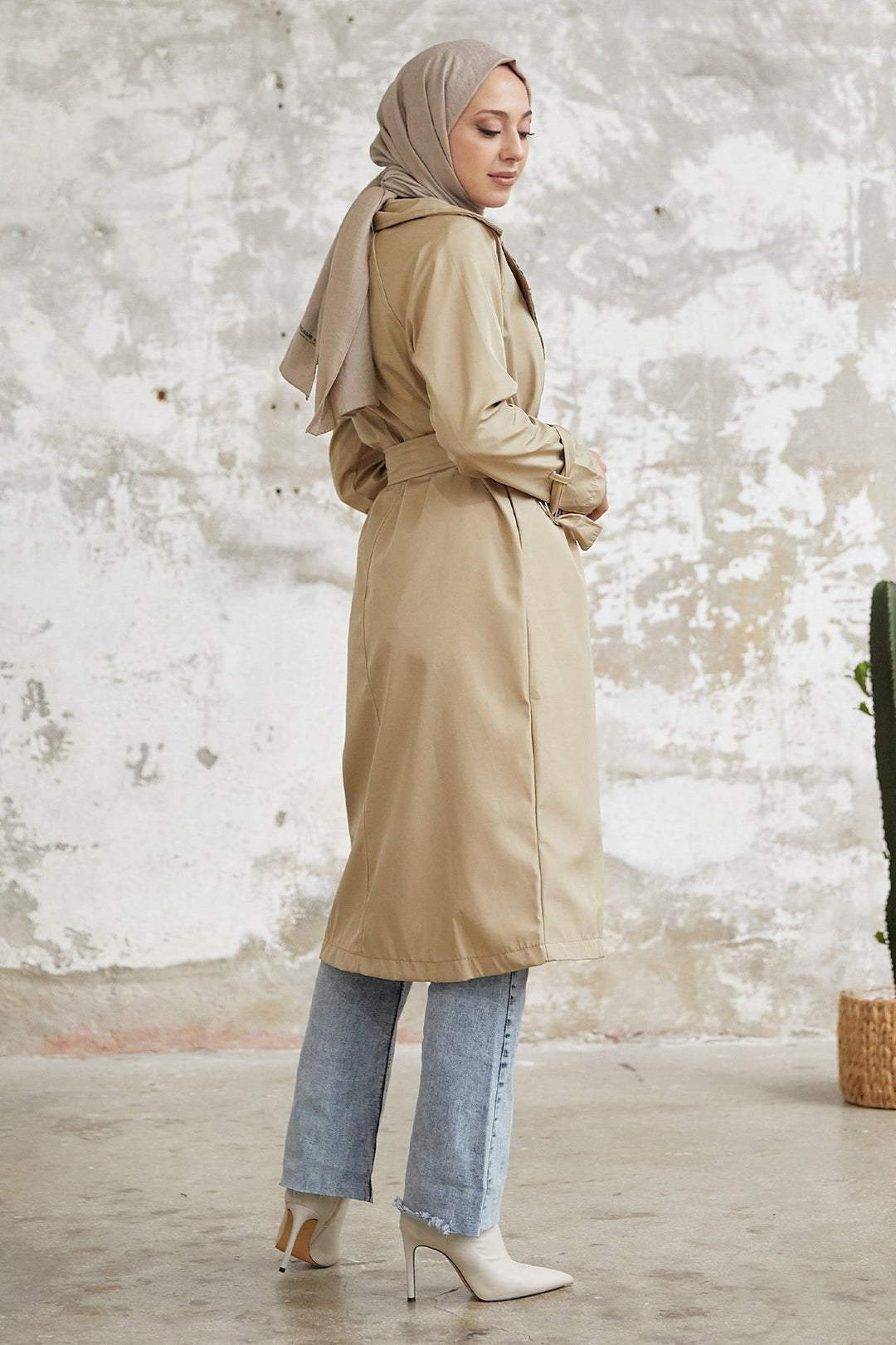 MDS Women Eleta Double-Breasted Checkered Trench Coat - Beige - Upper Hutt