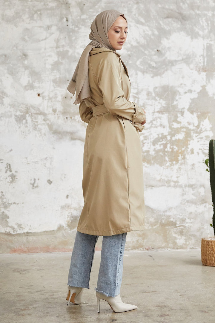 MDS Women Eleta Double-Breasted Checkered Trench Coat - Beige - Upper Hutt