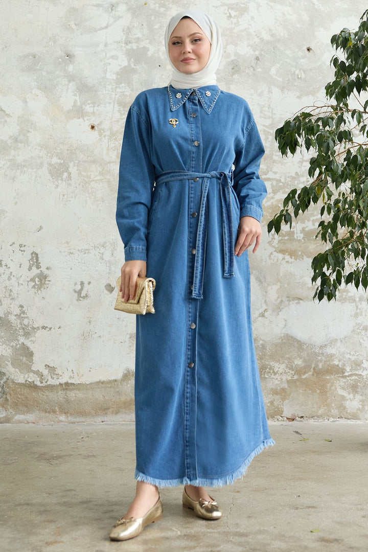 MDS Women Blue Denim Jacket with Brooch Detail Button - Wokingham
