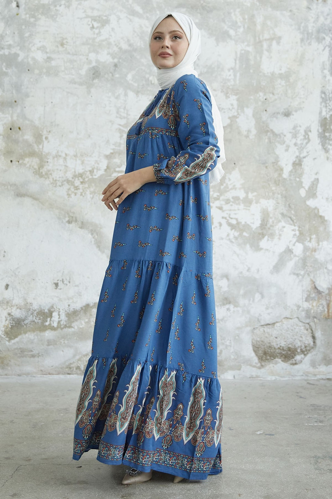 MDS Women Viscose Dress with Tie Collar Pattern - Indigo - Florence-Graham