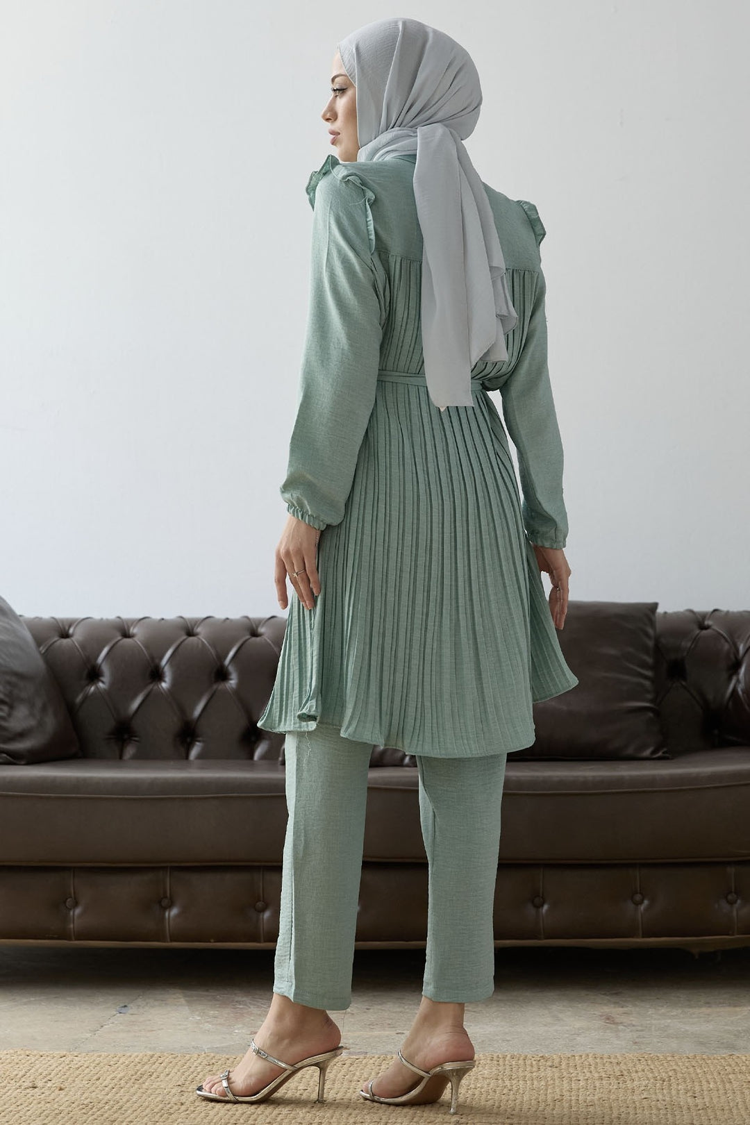 MDS Women Front Pleated Ruffle Detail Set - Water Green - Hofheim