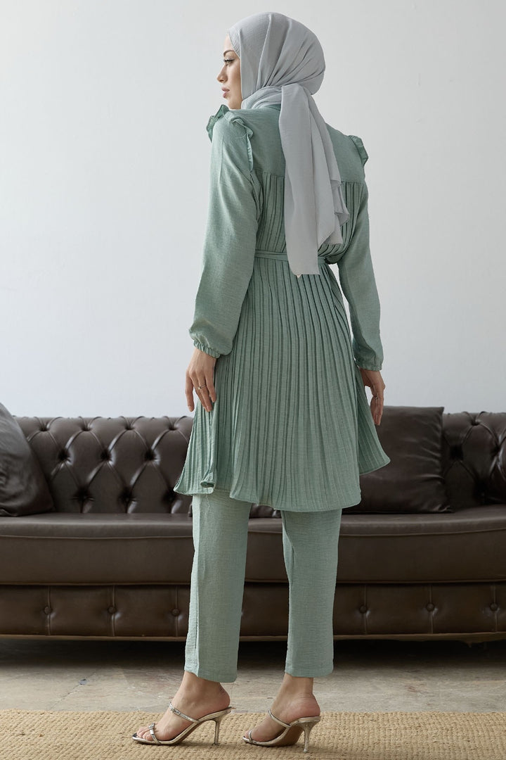 MDS Women Front Pleated Ruffle Detail Set - Water Green - Hofheim