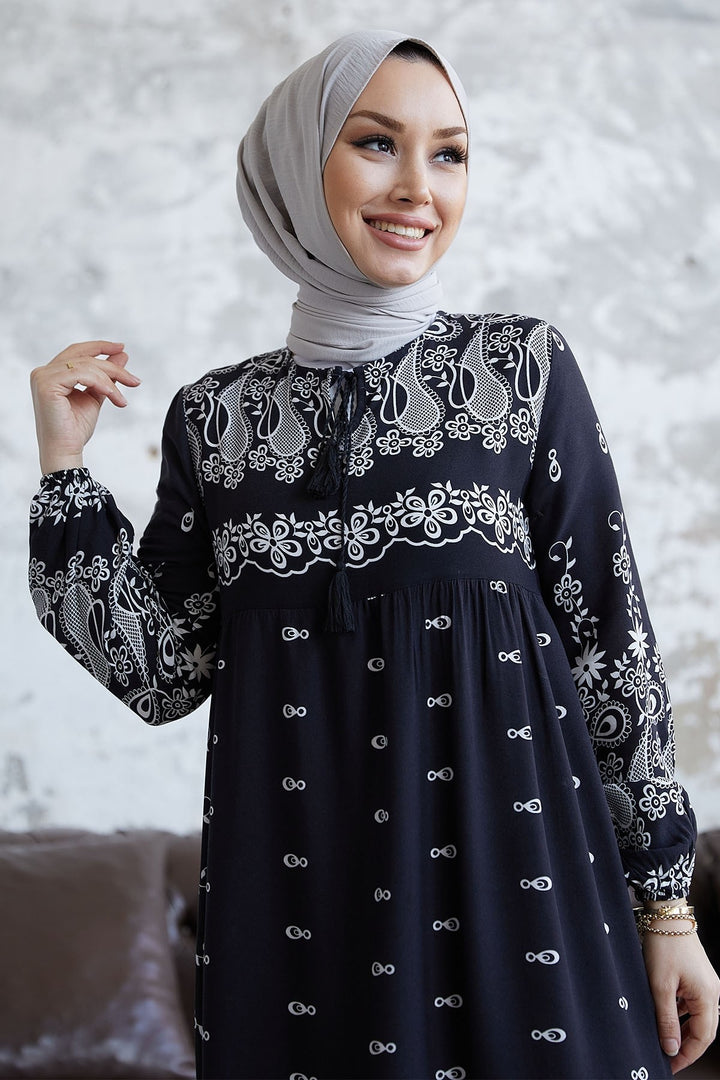 MDS Women Black Viscose Dress with Fringed Pattern - San Javier