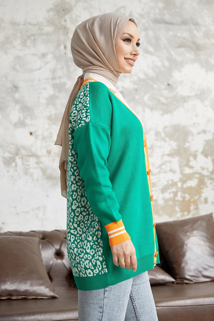 MDS Women Elda Back Patterned Knit Cardigan - Green - Hillsboro