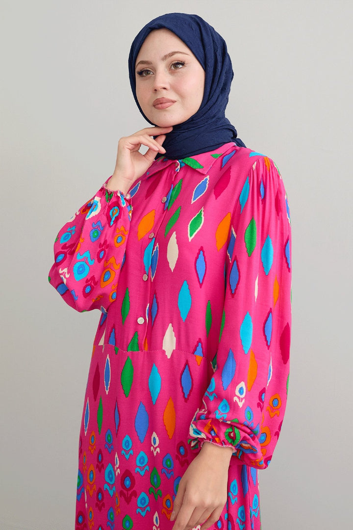MDS Women Shirt Collar Loose Fuchsia Viscose Dress - Bettendorf