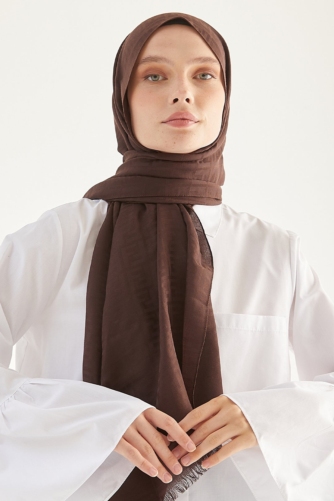 MDS Women Handwoven Jacquard Cotton Scarf - Bitter Coffee - Abbotsford