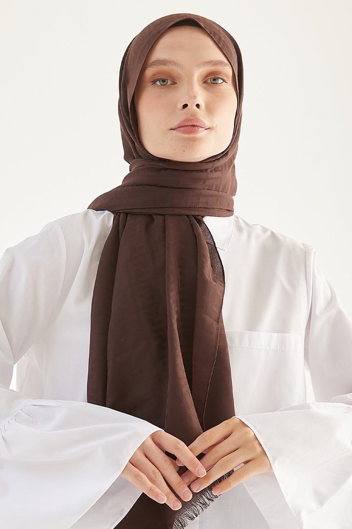MDS Women Handwoven Jacquard Cotton Scarf - Bitter Coffee - Abbotsford