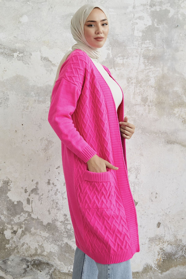 MDS Women Rumy Cable Knit Cardigan - Fuchsia - Madrid