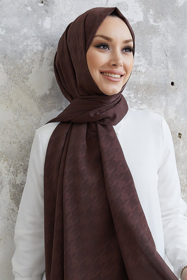 MDS Women Home Pattern Silky Jacquard Shawl - Bitter Coffee - Ajax