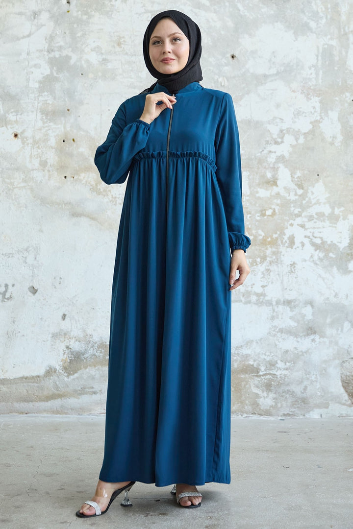 MDS Women Back Tassel Detail Ruched Indigo Abaya - Yorktown