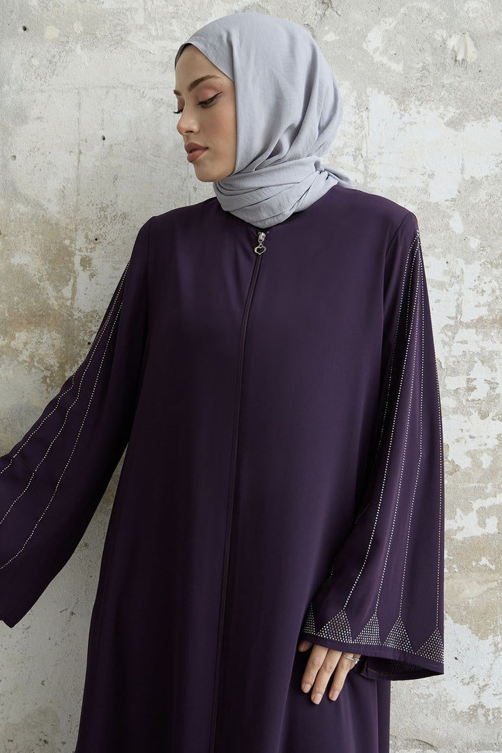 MDS Women Stone Embellished Wide Sleeve Ferace - Purple - Maple Grove
