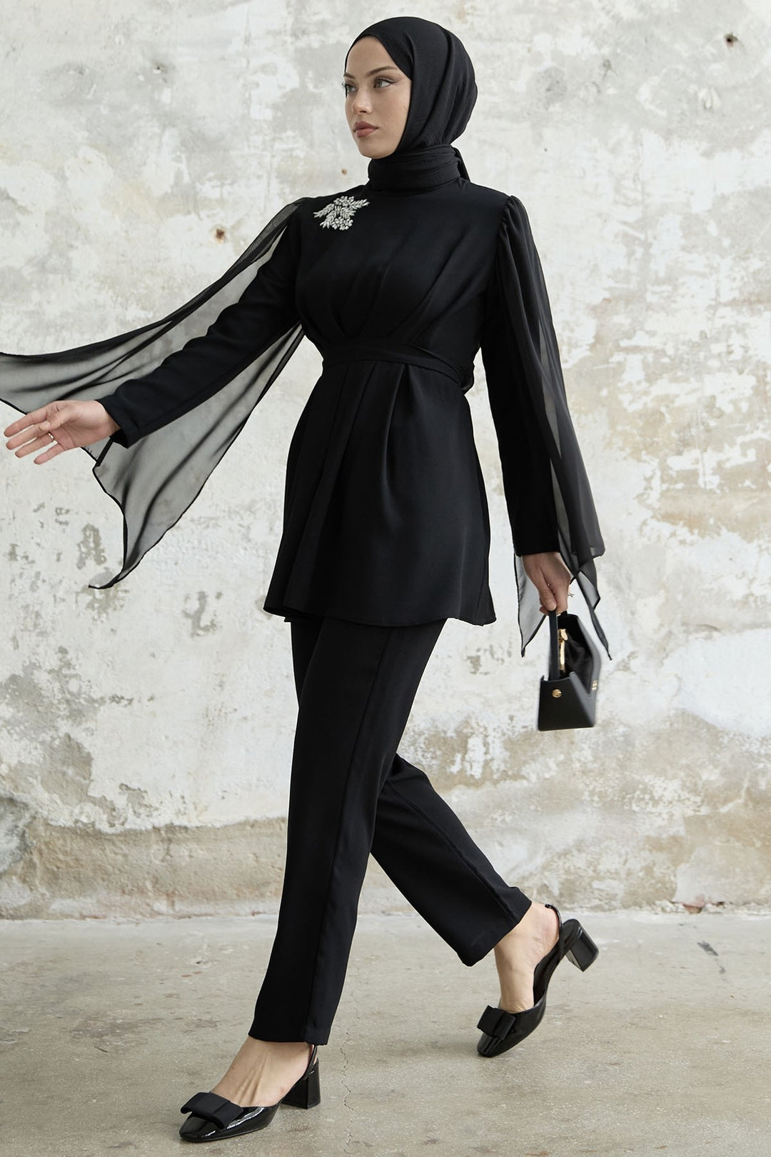 MDS Women Stone-Accented Tulle Crepe Set - Black - Bagnolet