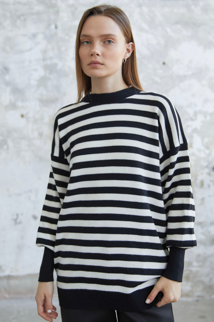 MDS Women Molya Striped Knit Tunic - Black - Fuquay-Varina