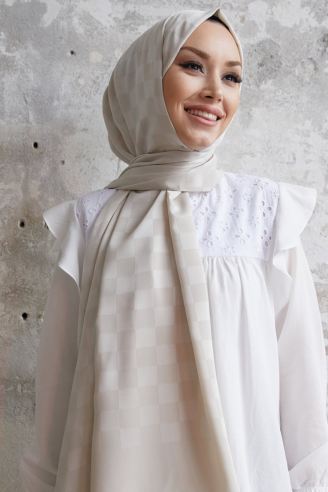 MDS Women Maura Lady Pattern Silky Jacquard Shawl - Stone - Arvada