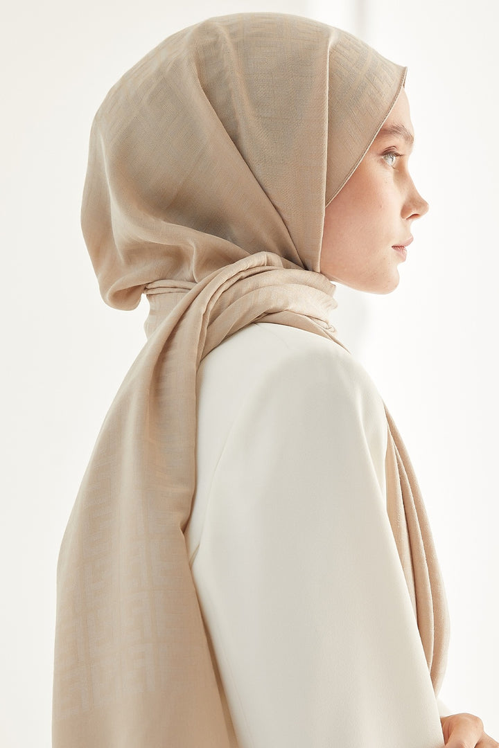 MDS Women Handwoven Jacquard Cotton Scarf - Beige - Aalst