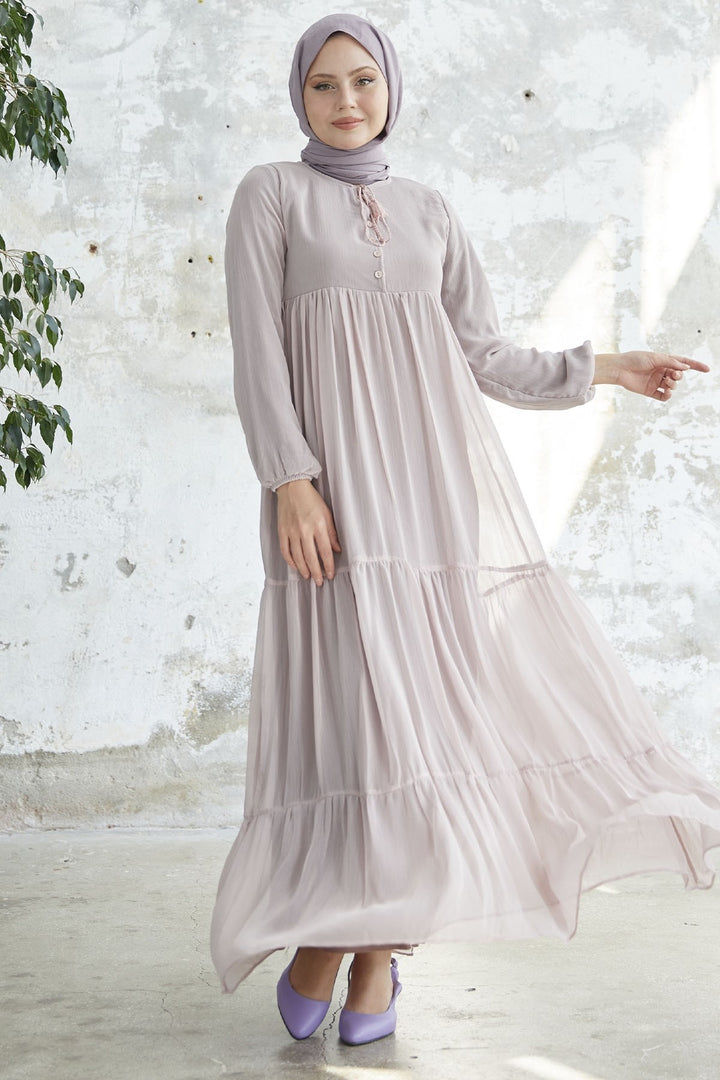 MDS Women Lace-Up Yoryo Chiffon Dress - Powder - Logroño
