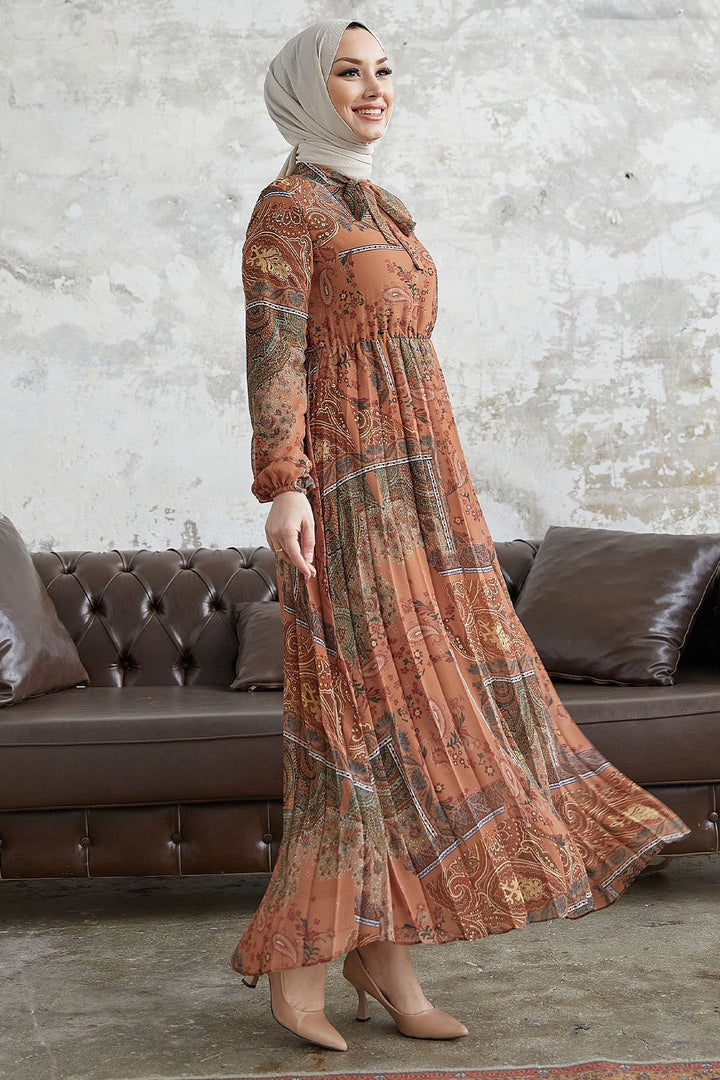 MDS Women Viera Shawl Patterned Collar Belted Chiffon Dress - Terracotta - Tepeji del Río de Ocampo