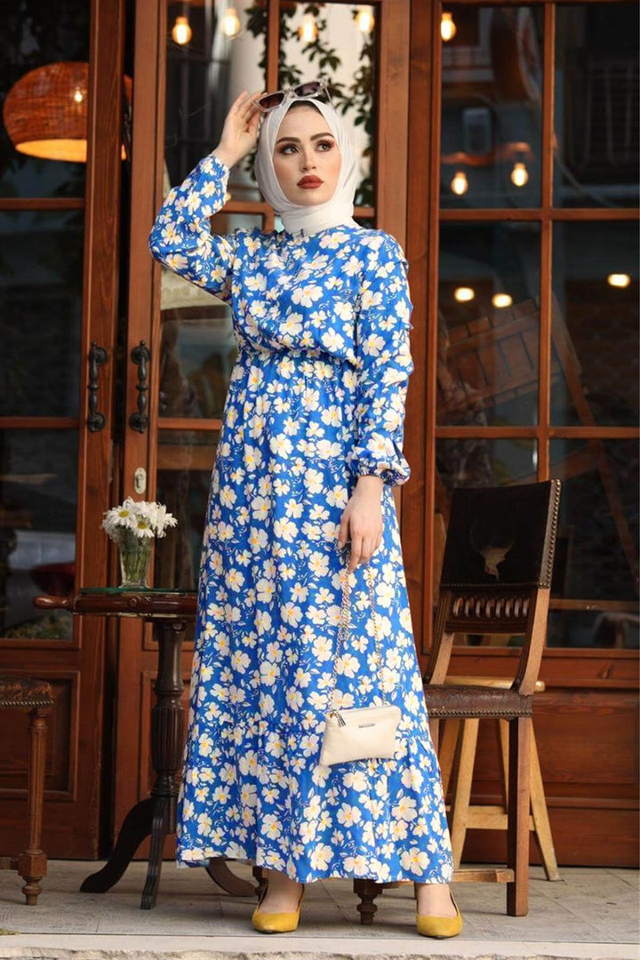 MDS Women Daisy Pattern Woven Dress - Indigo - Saint-Étienne