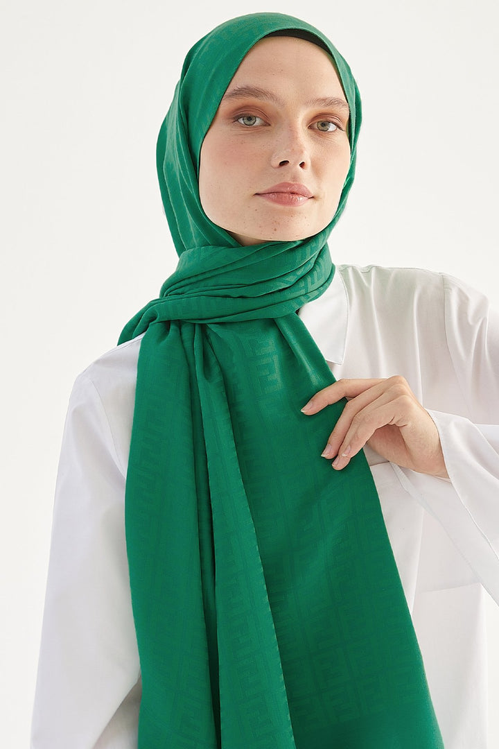 MDS Women Handwoven Jacquard Cotton Scarf - Emerald Green - Cape Breton