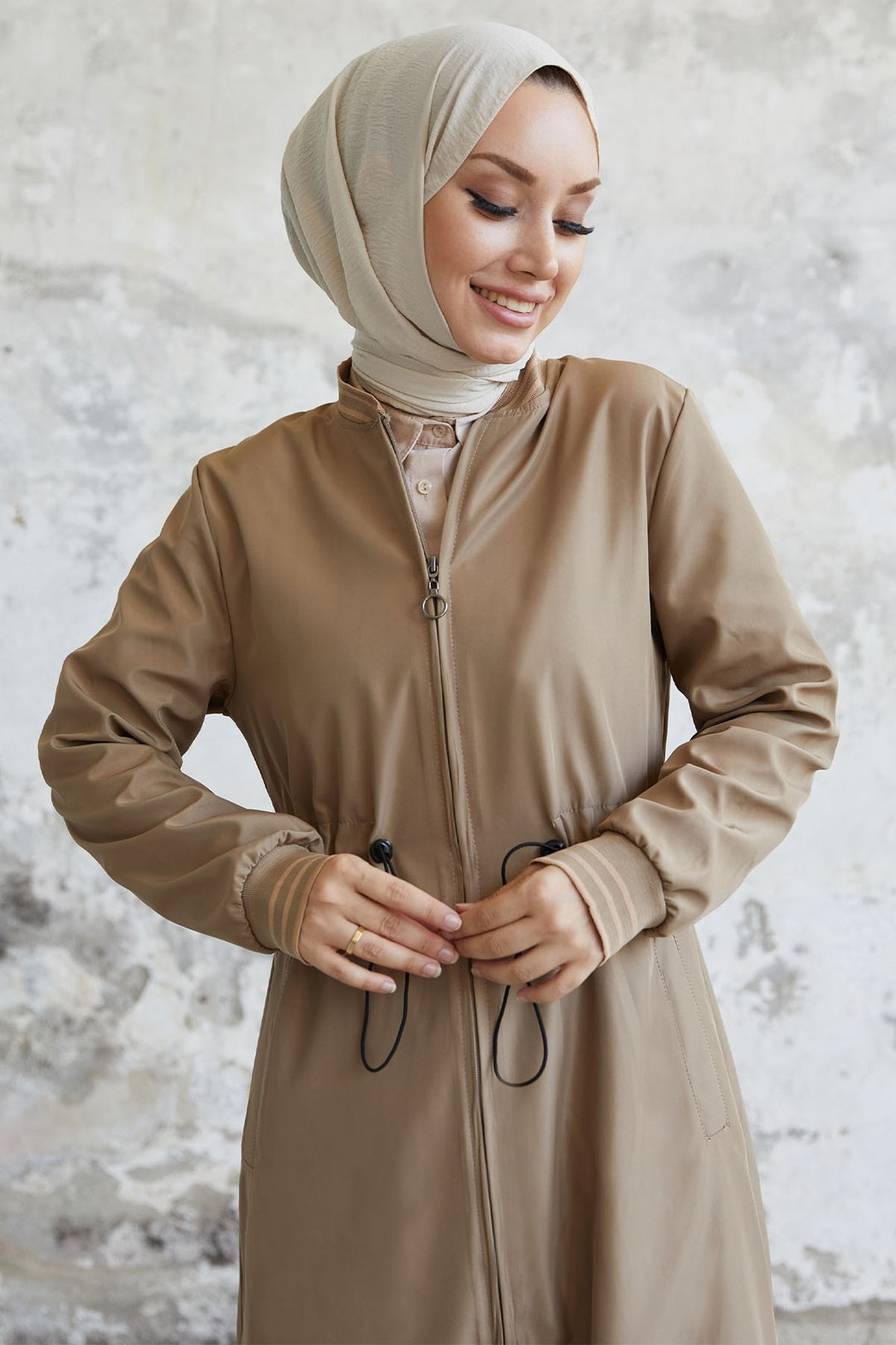MDS Women Penny Collar Patterned Trench Coat - Beige - Battle Creek