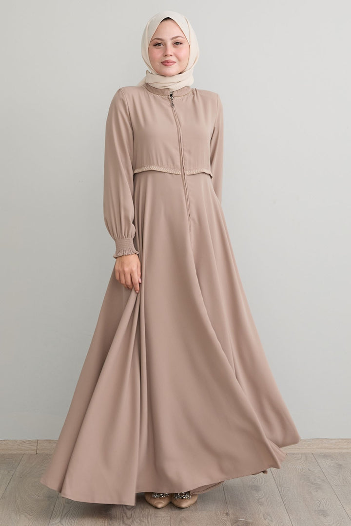 MDS Women Embroidered Mevlana Fabric Beige Ferace - La Roche-sur-Yon