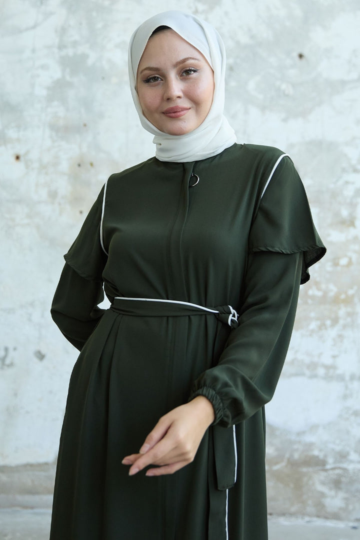 MDS Women Sleeveless Detailed Biyeli Khaki Abaya - Santa Cruz