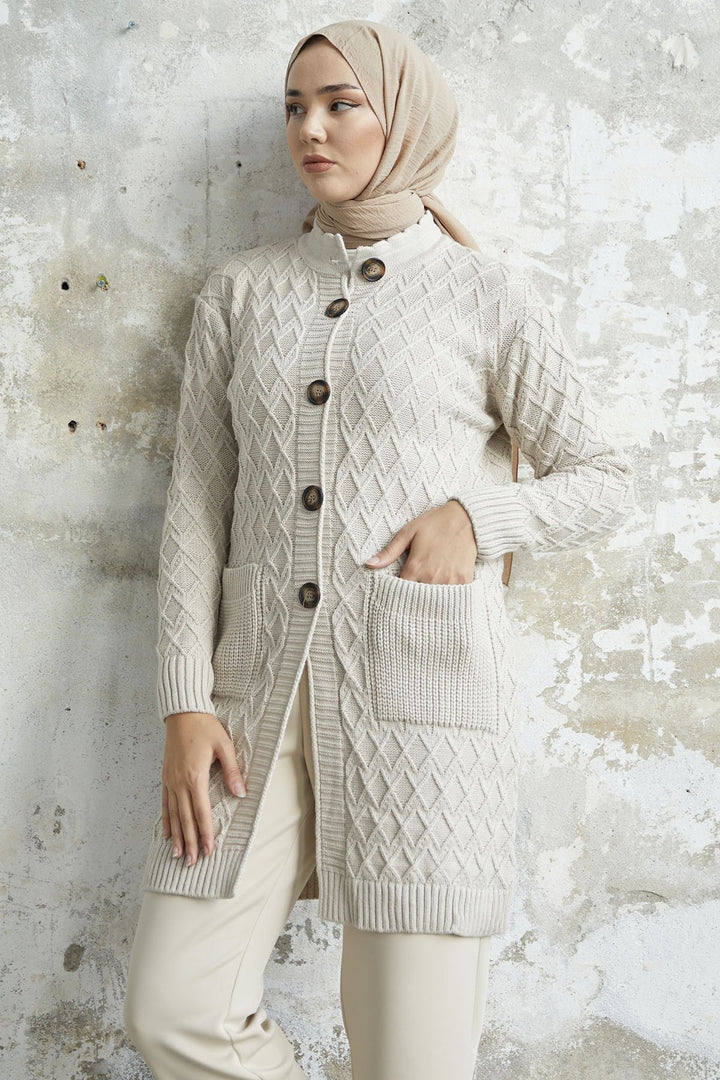 MDS Women Mosya Pocket Buttoned Knit Cardigan - Ecru - Everett