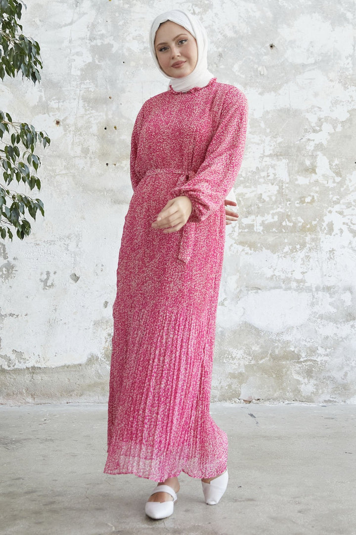 MDS Women Striped Crispy Pattern Chiffon Dress - Pink - Indianapolis