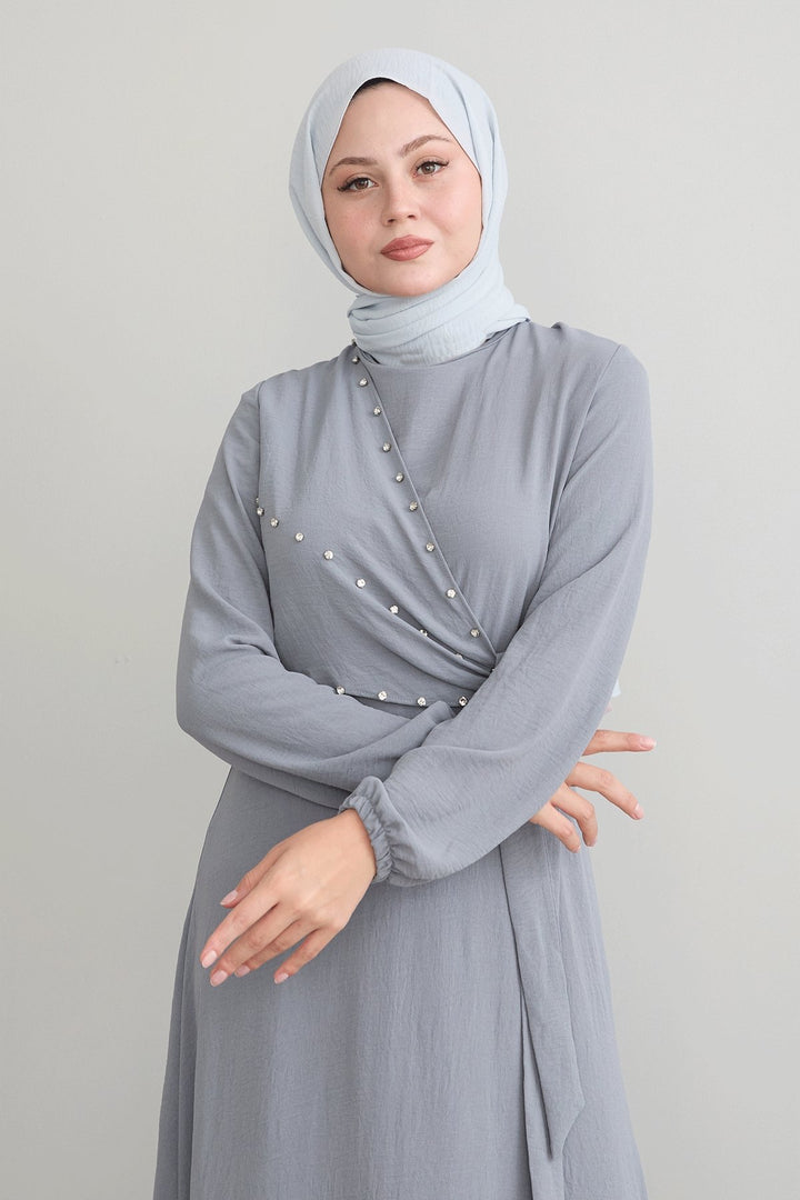 MDS Women Gray Robin Dress with Front Tie Detail - Béziers