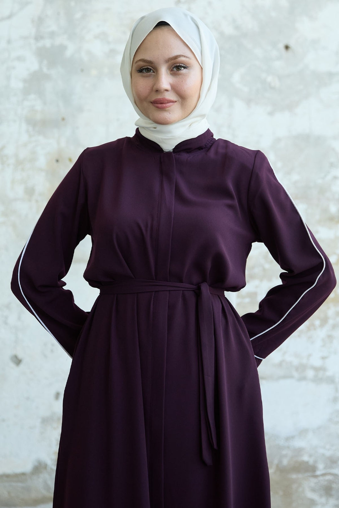 MDS Women Salvia Loose Sleeve Biye Patterned Purple Ferace - Leighton Buzzard
