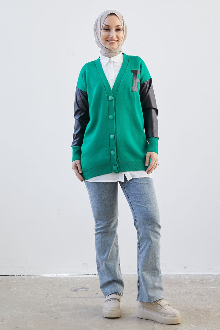 MDS Women Nivya Letter Printed Knit Cardigan - Green - Liège