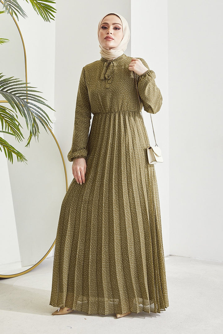 MDS Women Ramona Crispy Patterned Chiffon Dress - Khaki - Paignton