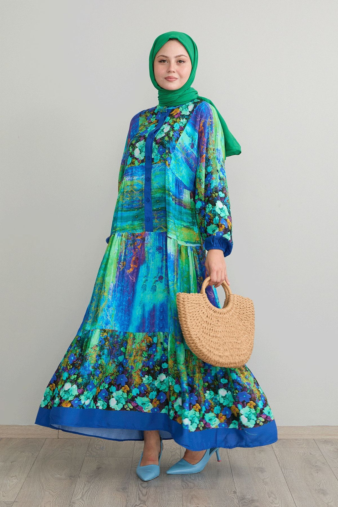 MDS Women Abstract Flowered Green Viscose Dress - Melchor Ocampo