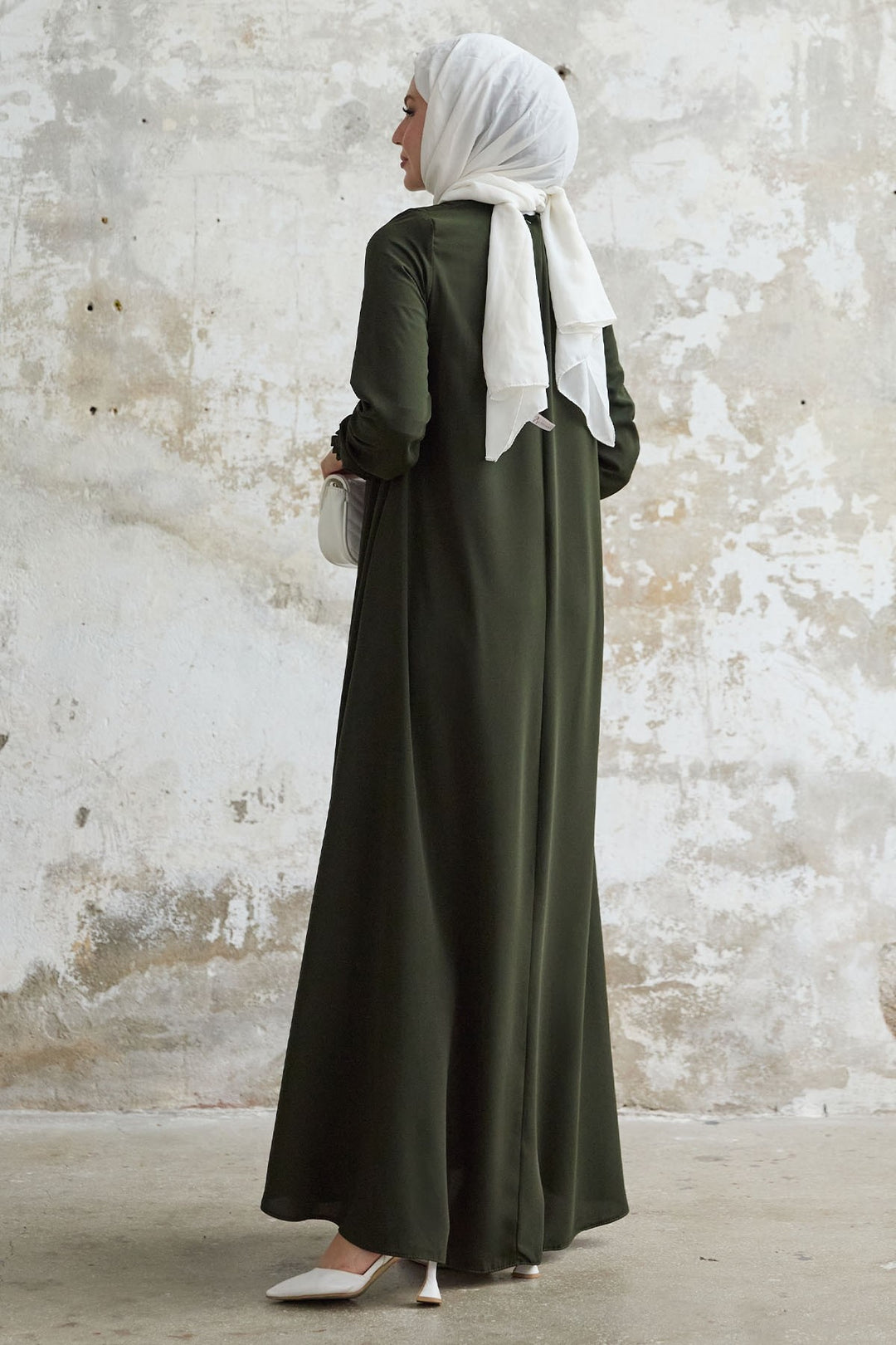 MDS Women Medina Silk Mevlana Haki Cloak - Pearl City