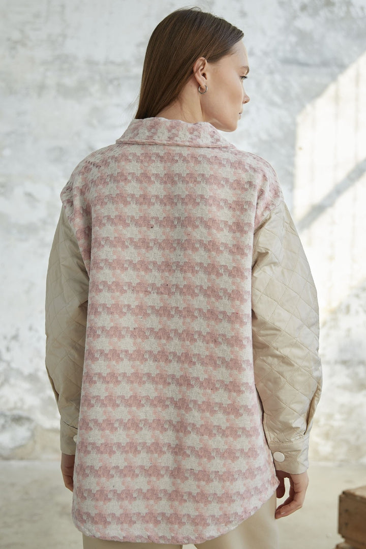 MDS Women Herringbone Pattern Quilted Jacket - Powder - Akron