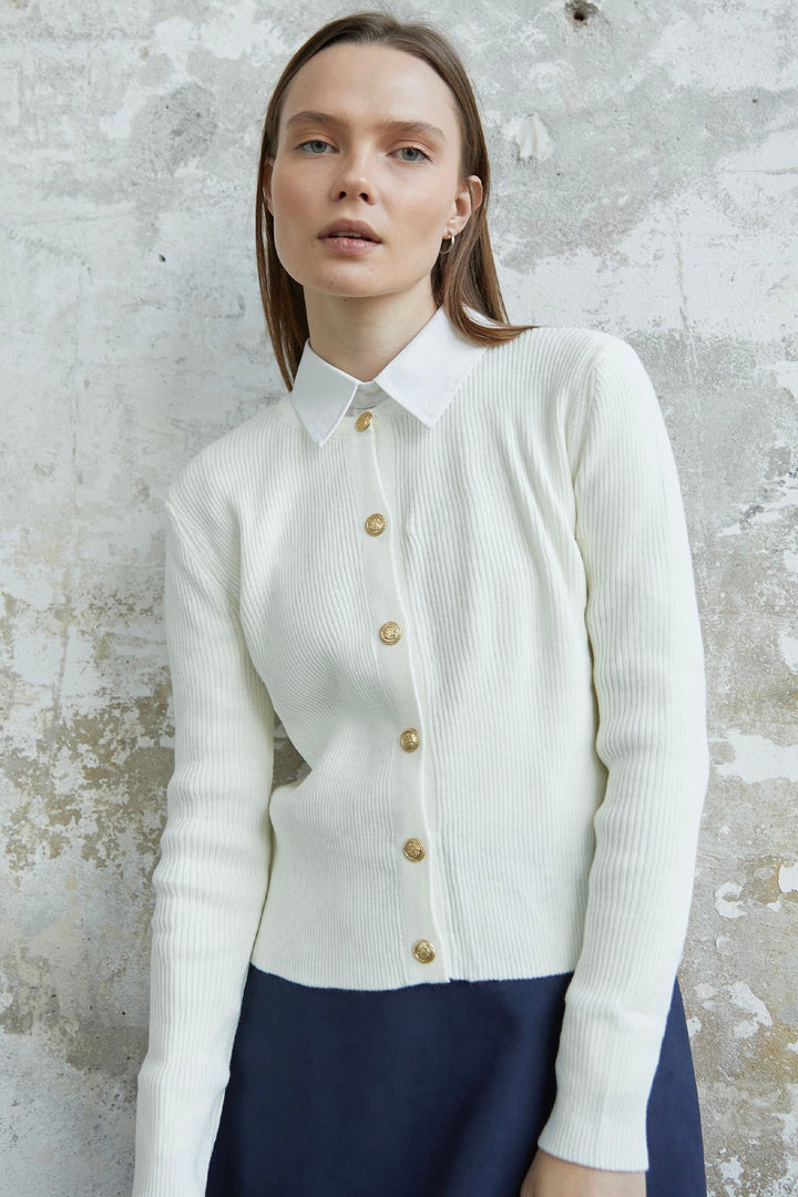 MDS Women Loren Stone Buttoned Knit Short Cardigan - White - Nampa