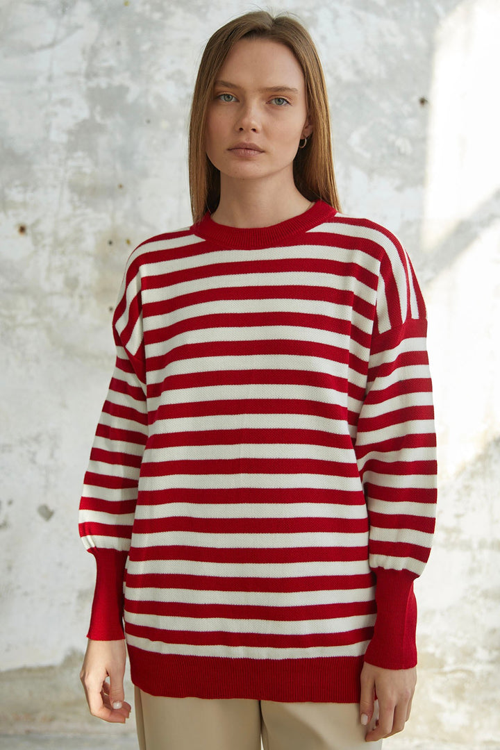 MDS Women Molya Striped Knit Tunic - Red - Coatepec Harinas