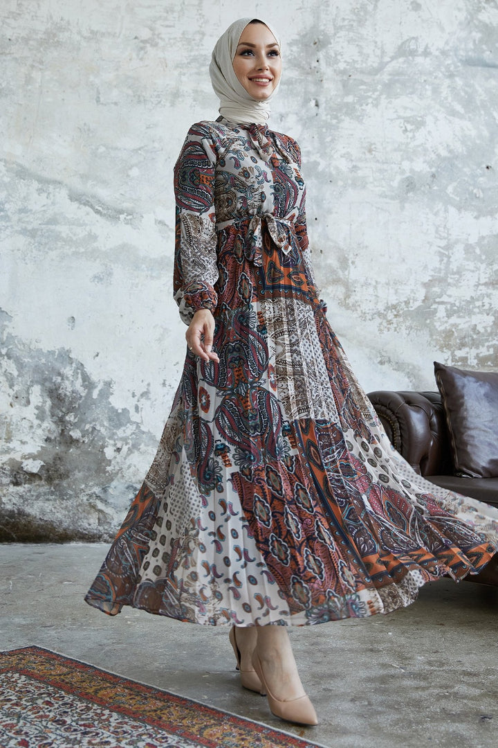 MDS Women Elinor Shawl Patterned Chiffon Dress - Terracotta - Worksop